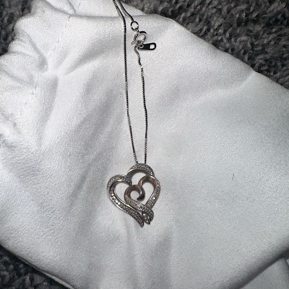 Elegant Silver Two Tone Heart Pendant Necklace